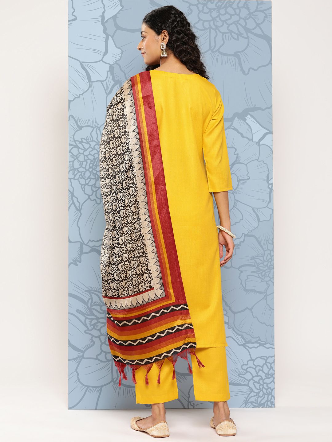 Indyancart VA Women's Floral Embroidered Regular Gotta Patti Kurta with Trousers & With Dupatta