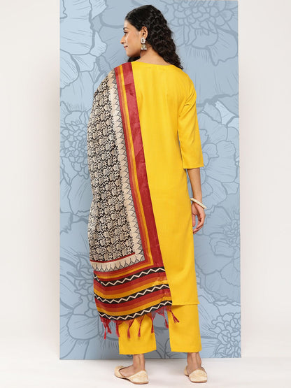 Indyancart VA Women's Floral Embroidered Regular Gotta Patti Kurta with Trousers & With Dupatta