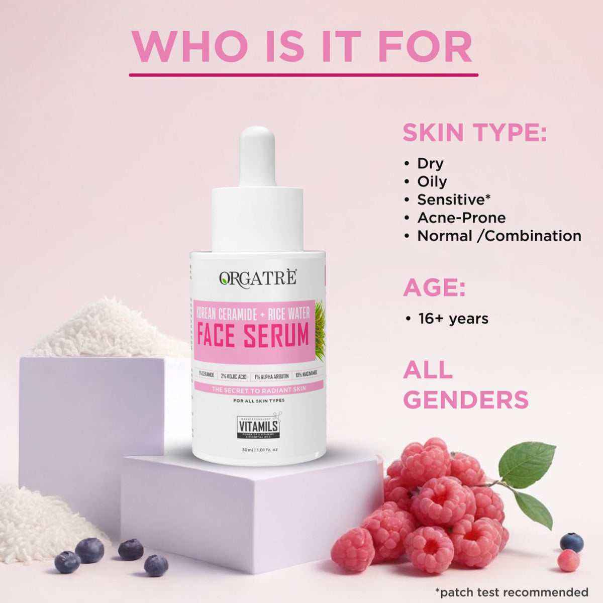 Orgatre Korean Ceramide & Rice Water Face Serum - Hydrates, Brightens & Soothes for Glass Skin