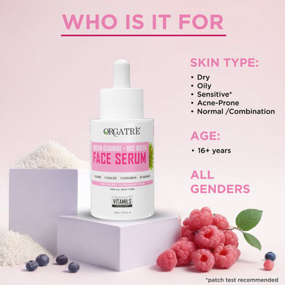 Orgatre Korean Ceramide & Rice Water Face Serum - Hydrates, Brightens & Soothes for Glass Skin