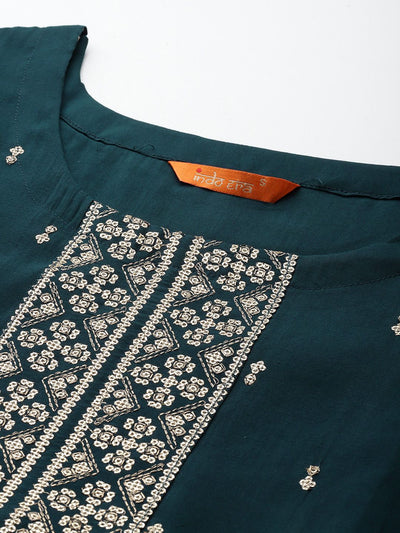 Indyancart IE Ethnic Motifs Embroidered Kurta with Trousers & Dupatta