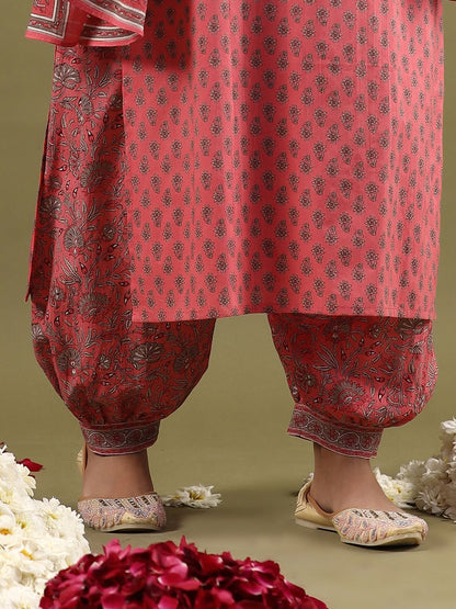 Dhiyona IE Ethnic Motifs Printed Pure Cotton Straight Kurta With Salwar & Dupatta