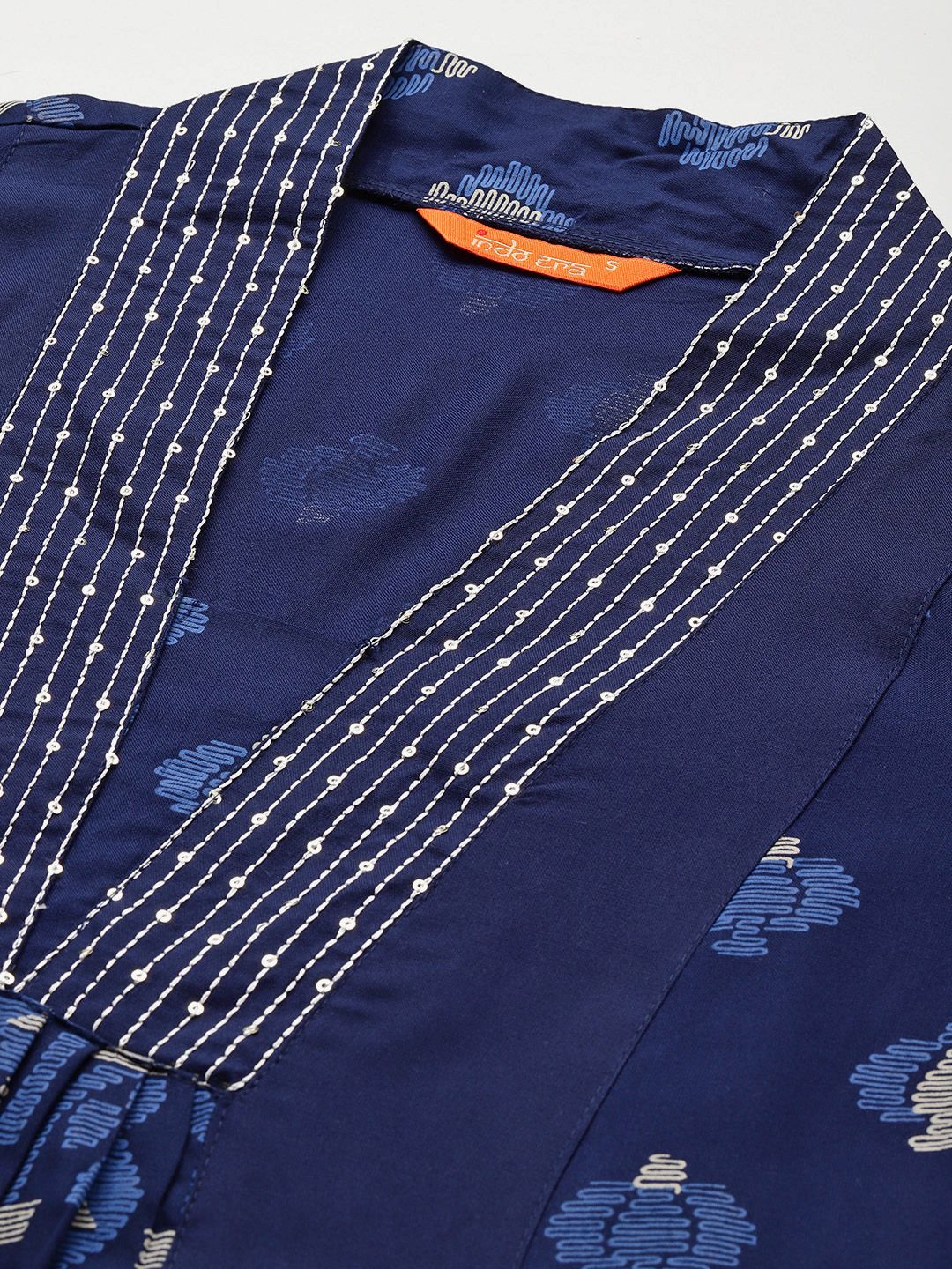 Indyancart IE Floral Printed Panelled Pure Cotton Kurta with Trousers & Dupatta