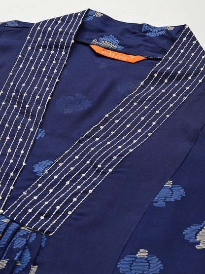 Indyancart IE Floral Printed Panelled Pure Cotton Kurta with Trousers & Dupatta