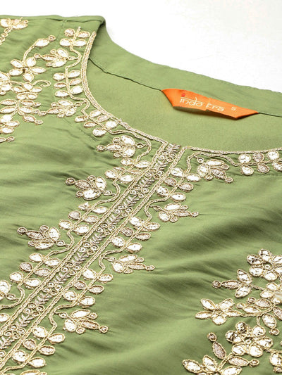 Indyancart IE Ethnic Motifs Embroidered Gotta Patti Kurta With Trousers & Dupatta