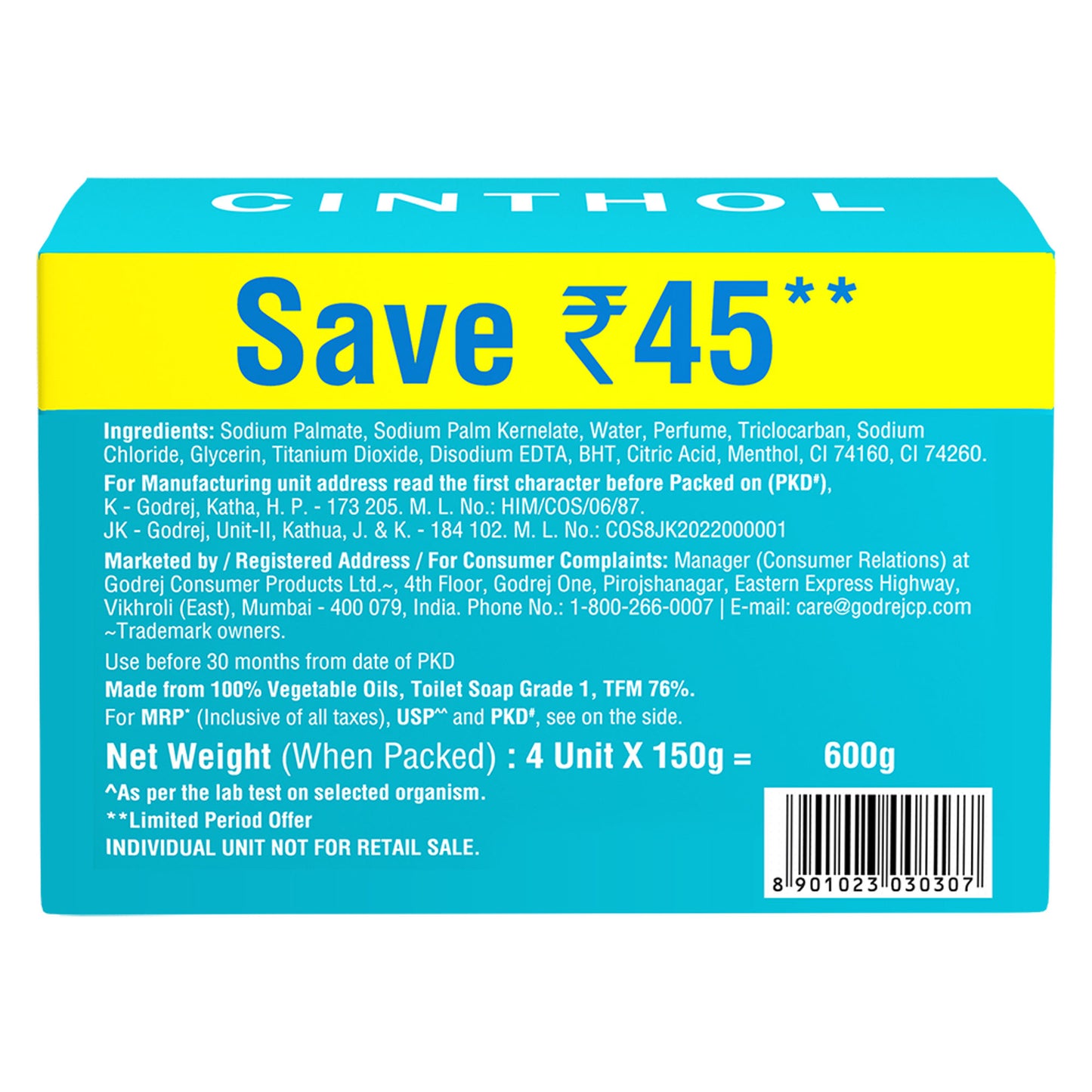 Cinthol Cool Soaps For Bath - Pack of 4