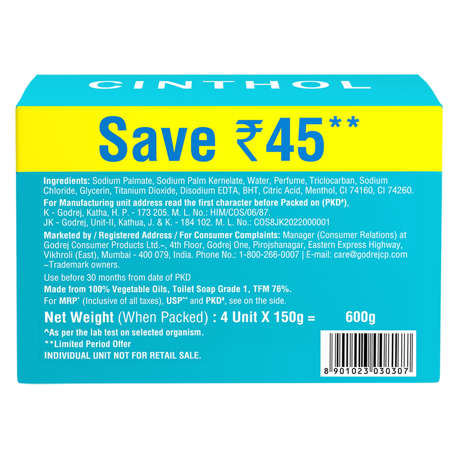 Cinthol Cool Soaps For Bath - Pack of 4