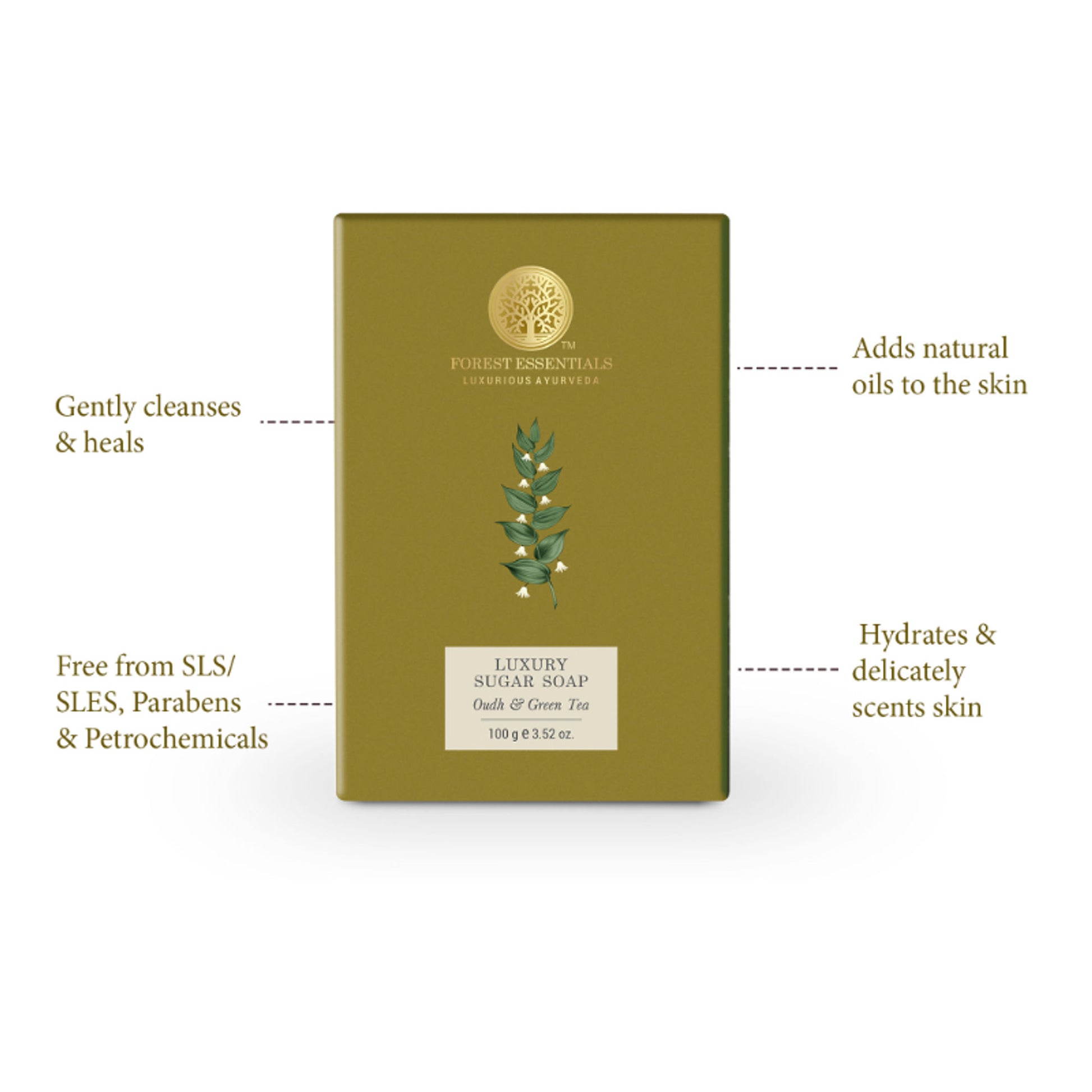 Forest Essentials Luxury Sugar Soap Oudh & Green Tea - Ayurvedic Handmade Bath Soap