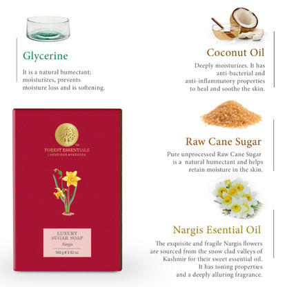 Forest Essentials Luxury Sugar Soap Nargis - Ayurvedic Handmade Bath Soap