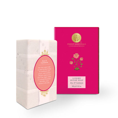 Forest Essentials Luxury Sugar Soap Rose & Cardamom - Ayurvedic Handmade Natural Bath Soap