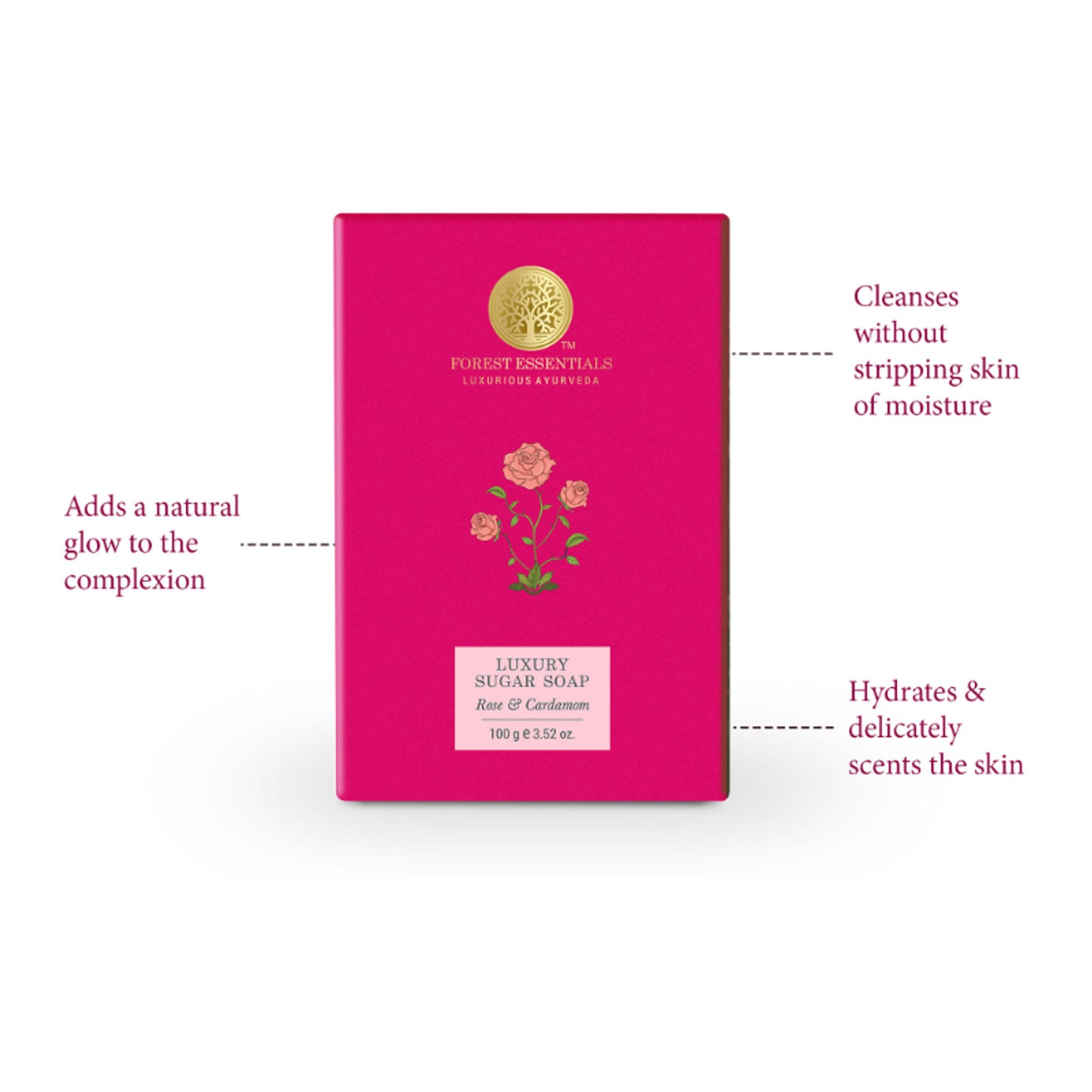 Forest Essentials Luxury Sugar Soap Rose & Cardamom - Ayurvedic Handmade Natural Bath Soap