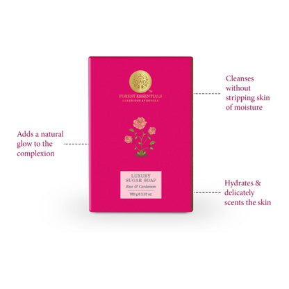 Forest Essentials Luxury Sugar Soap Rose & Cardamom - Ayurvedic Handmade Natural Bath Soap