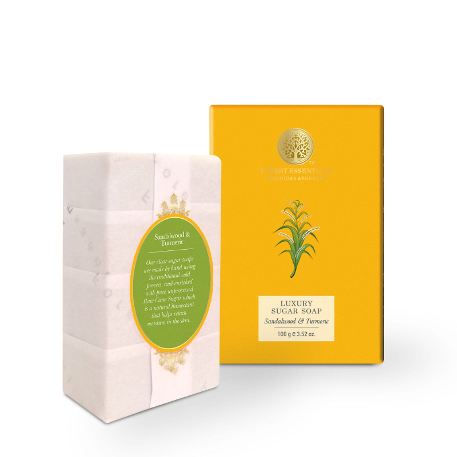 Forest Essentials Luxury Sugar Soap Sandalwood Turmeric - Ayurvedic Handmade Bath Soap