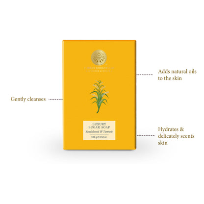 Forest Essentials Luxury Sugar Soap Sandalwood Turmeric - Ayurvedic Handmade Bath Soap