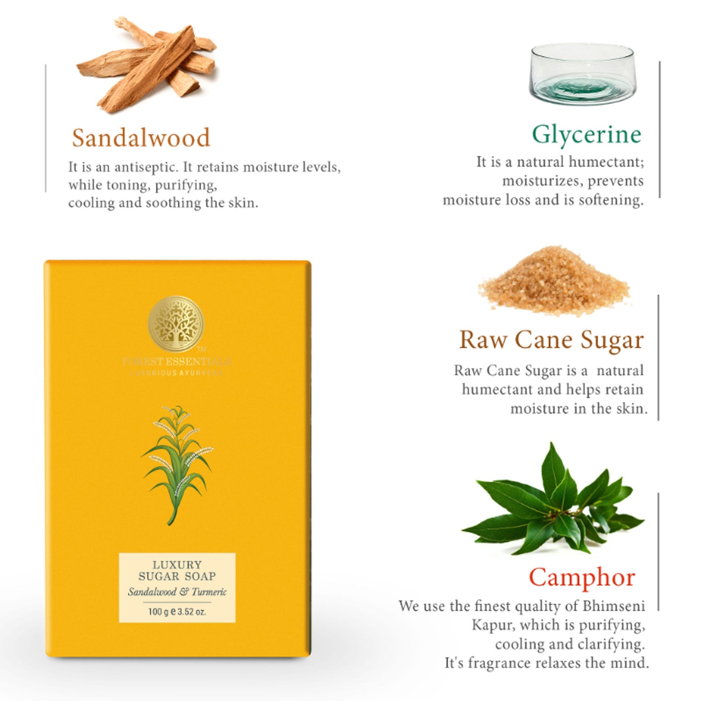 Forest Essentials Luxury Sugar Soap Sandalwood Turmeric - Ayurvedic Handmade Bath Soap