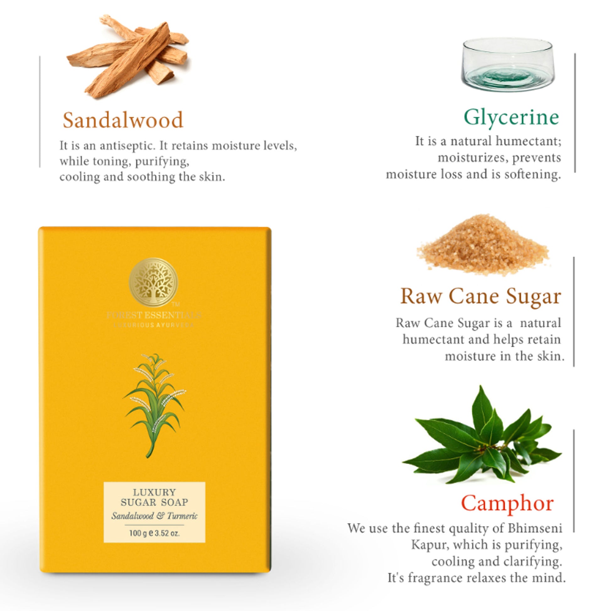 Forest Essentials Luxury Sugar Soap Sandalwood Turmeric - Ayurvedic Handmade Bath Soap