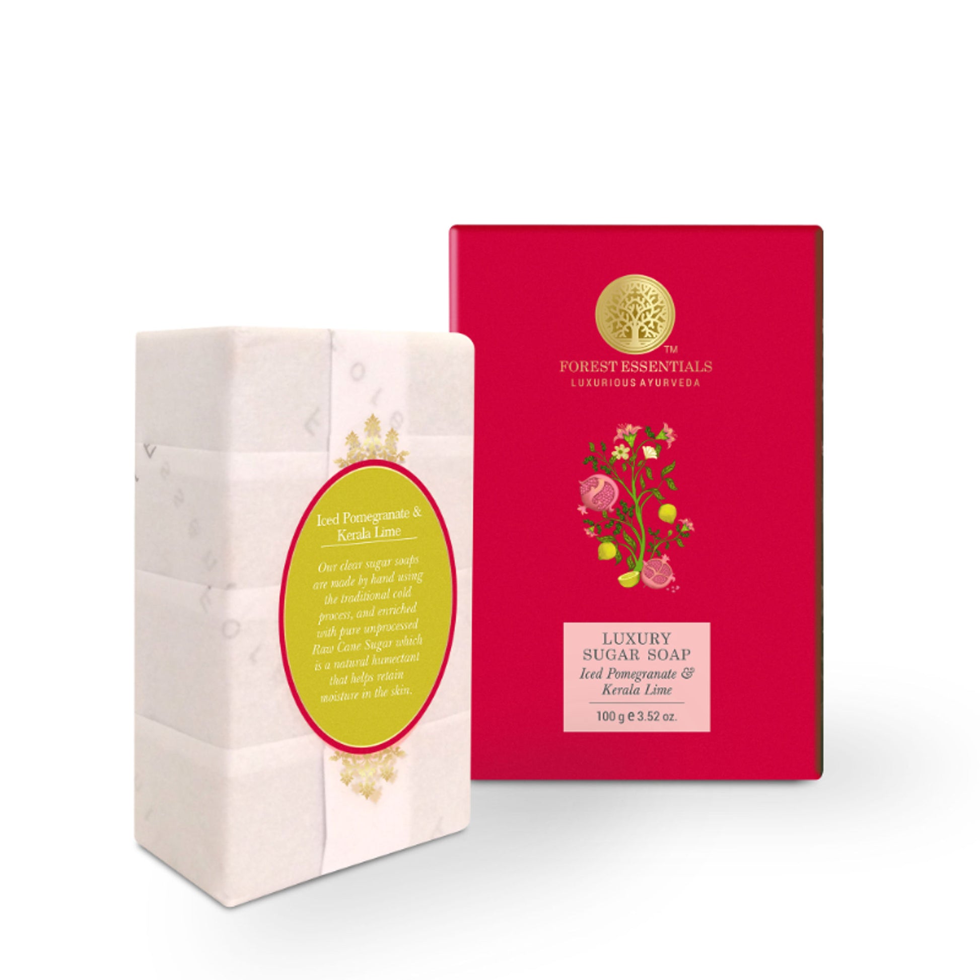 Forest Essentials Luxury Sugar Soap Pomegranate & Kerala Lime - Ayurvedic Handmade Bath Soap