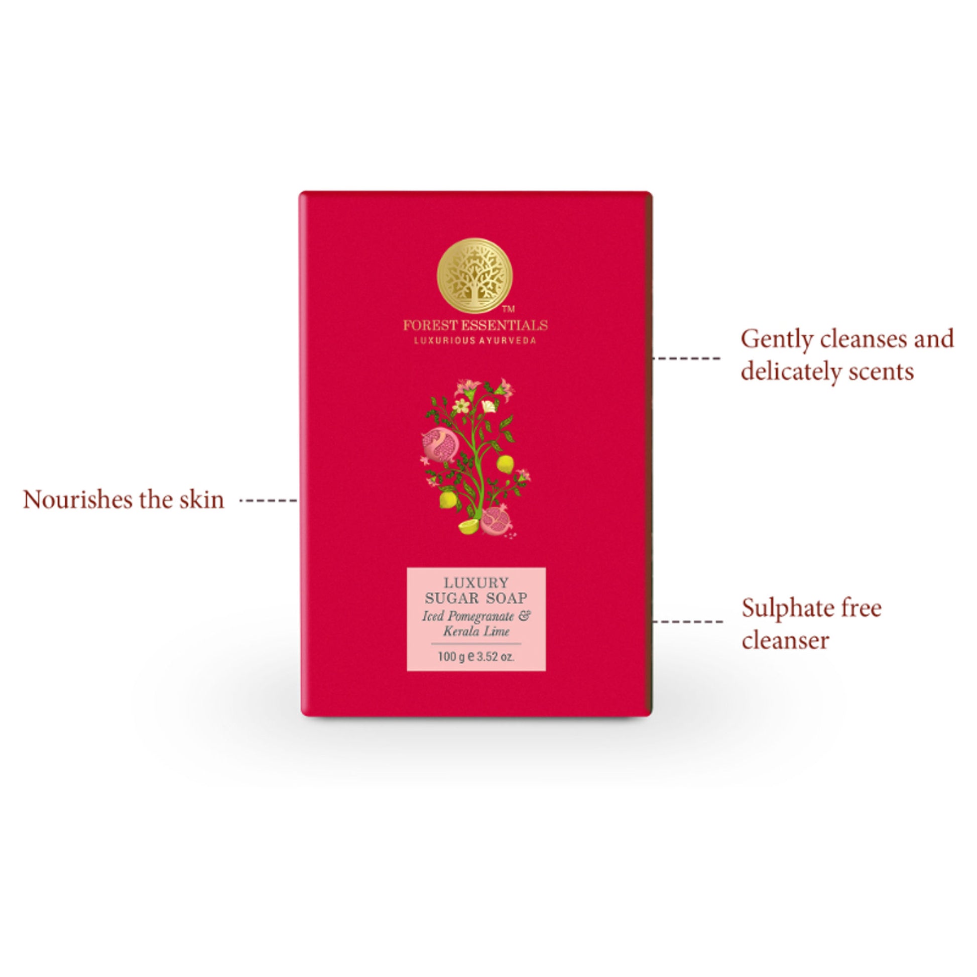 Forest Essentials Luxury Sugar Soap Pomegranate & Kerala Lime - Ayurvedic Handmade Bath Soap