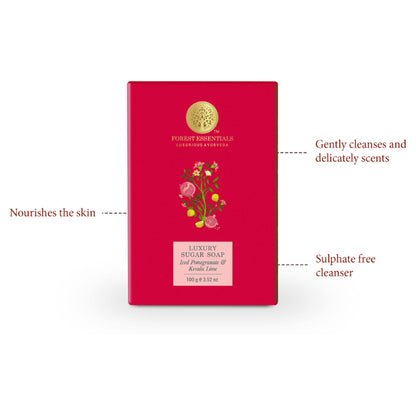 Forest Essentials Luxury Sugar Soap Pomegranate & Kerala Lime - Ayurvedic Handmade Bath Soap