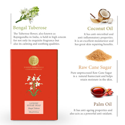 Forest Essentials Luxury Sugar Soap Bengal Tuberose - Ayurvedic Handmade Bath Soap