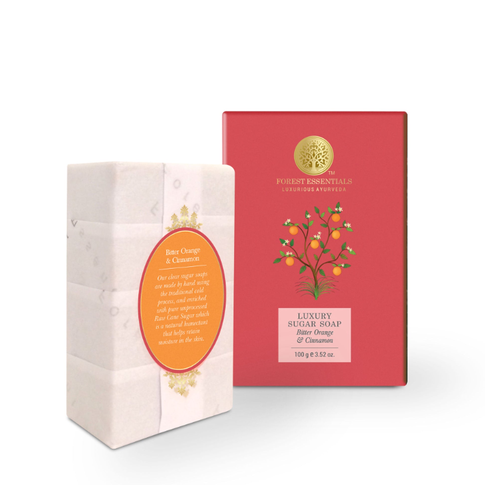 Forest Essentials Luxury Sugar Soap Bitter Orange & Cinnamon - Ayurvedic Handmade Bath Soap