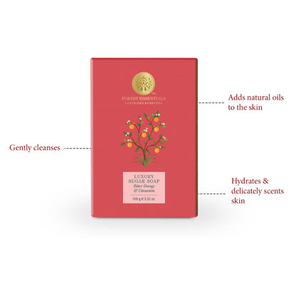Forest Essentials Luxury Sugar Soap Bitter Orange & Cinnamon - Ayurvedic Handmade Bath Soap