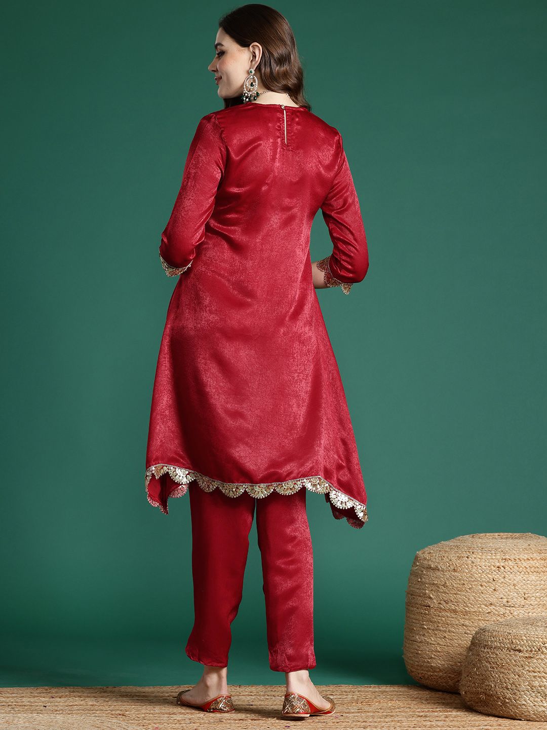 Indyancart SN Women's Velvet Finish Embellished Kurta Set