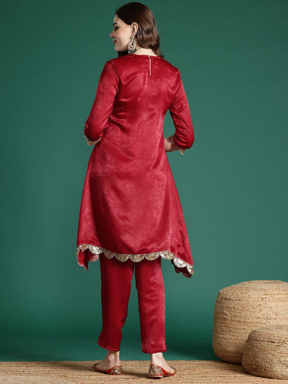 Indyancart SN Women's Velvet Finish Embellished Kurta Set