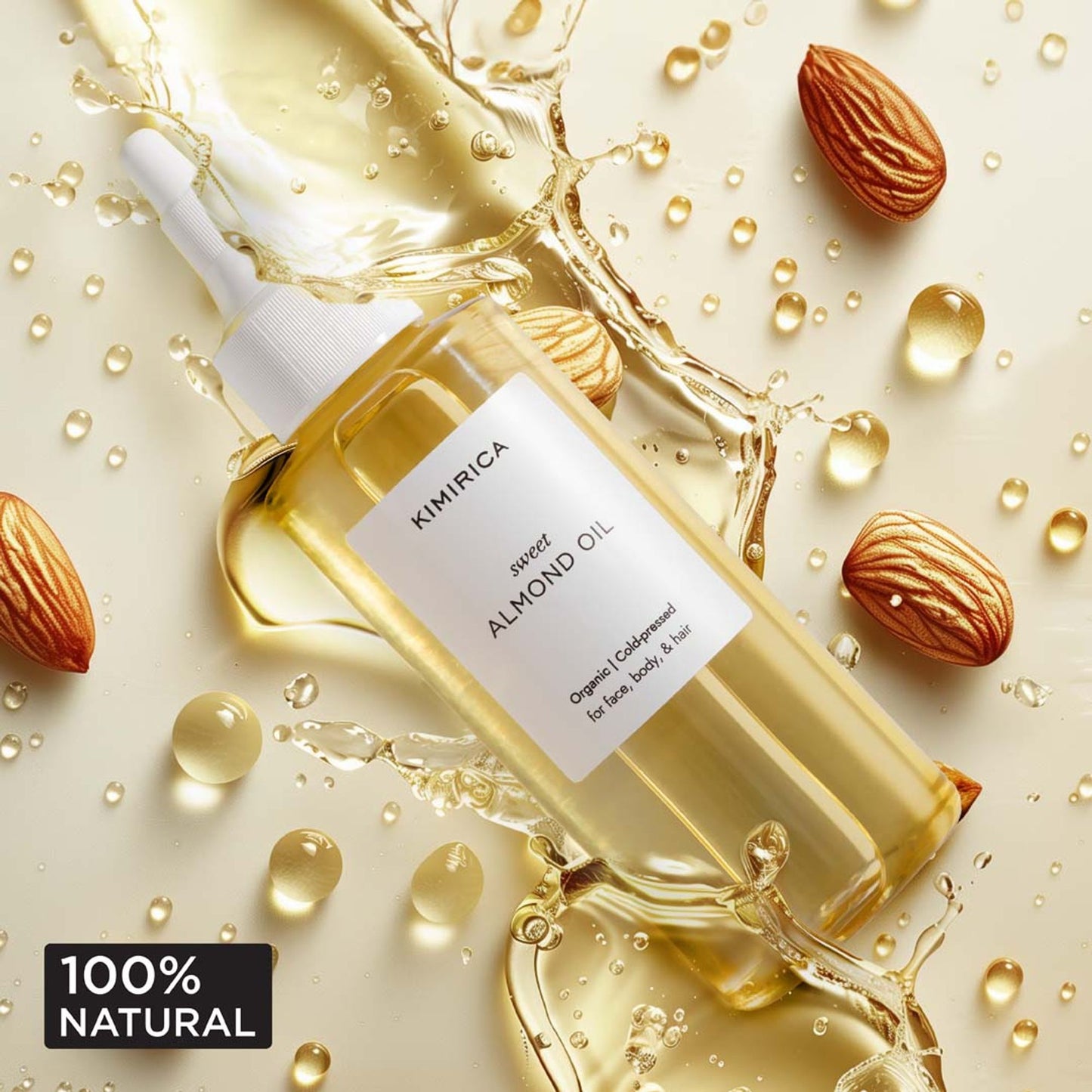 Kimirica 100% Natural Cold-Pressed Extra Virgin Sweet Almond Oil For Healthy Hair & Glowing Skin