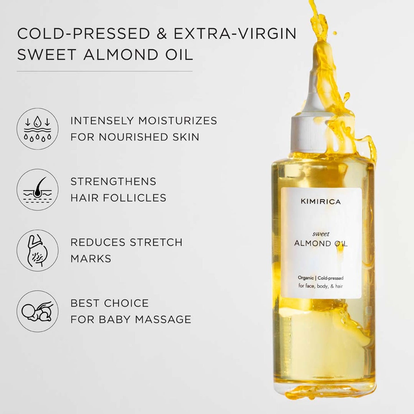 Kimirica 100% Natural Cold-Pressed Extra Virgin Sweet Almond Oil For Healthy Hair & Glowing Skin
