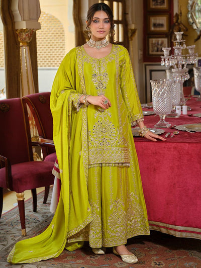 Indyancart IE Women Ethnic Motifs Embroidered Regular Mirror Work Kurta with Palazzos & Dupatta