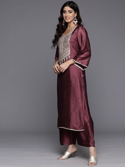 Indyancart VA Ethnic Motifs Embroidered Zari Kurta with Palazzos & Dupatta