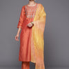 Dhiyona VA Women'sEthnic Motifs Zari Embroidered Sequinned Yoke Design Kurta With Trousers & Dupatta