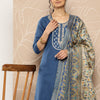 Dhiyona VA Women'sBlue Yoke Embroidered Kurta with Trouser and Dupatta