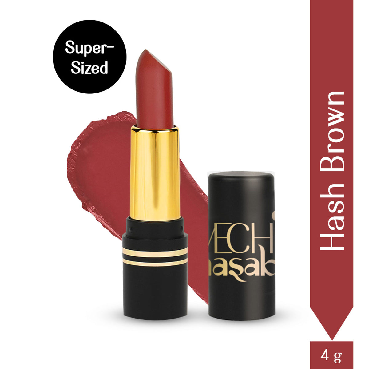 LoveChild Masaba LoveChild Masaba Velvet Matte Full Pocket Lipstick in Hash Brown, showing the lipstick's rich brown shade.