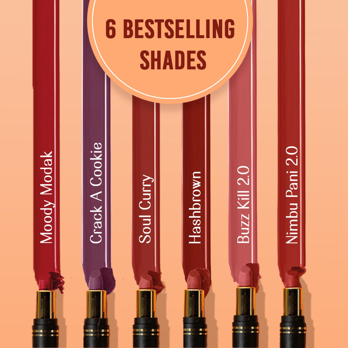 LoveChild Masaba velvet matte full pocket lipstick in Hash Brown, showing the rich brown shade and sleek packaging.
