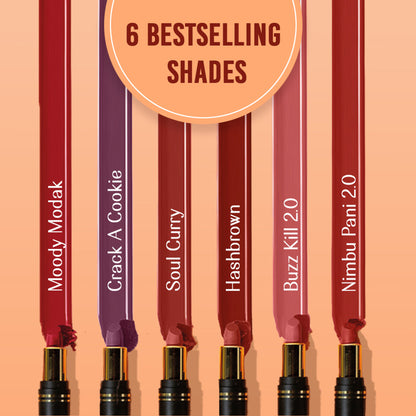 LoveChild Masaba velvet matte full pocket lipstick in Hash Brown, showing the rich brown shade and sleek packaging.