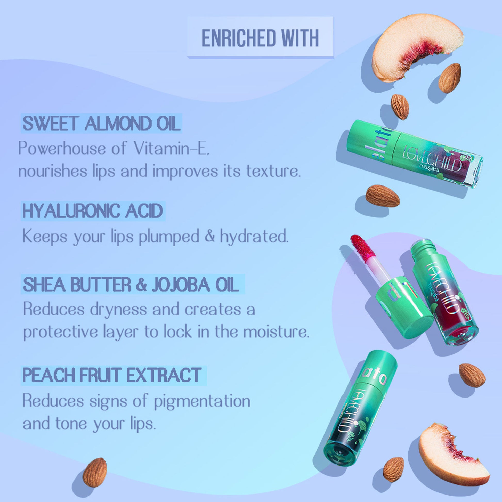 Lovechild Masaba Lip Gloss Oil, Tinted Lip Gelato Enriched with Jojoba Oil & Shea Butter - Spicy Berry