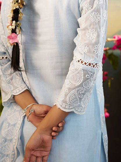 Women Ethnic Motifs Embroidered Cotton Kurta with Trousers & Dupatta