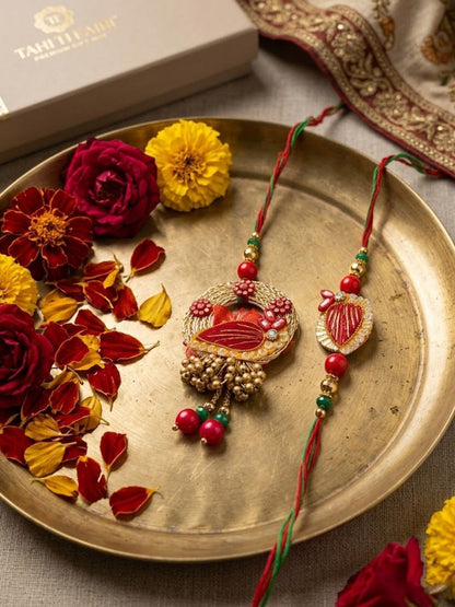 Anouk Set Of 2 Artificial Beads Bhaiya Bhabhi Rakhi With Roli Chawal Chandan Mishri