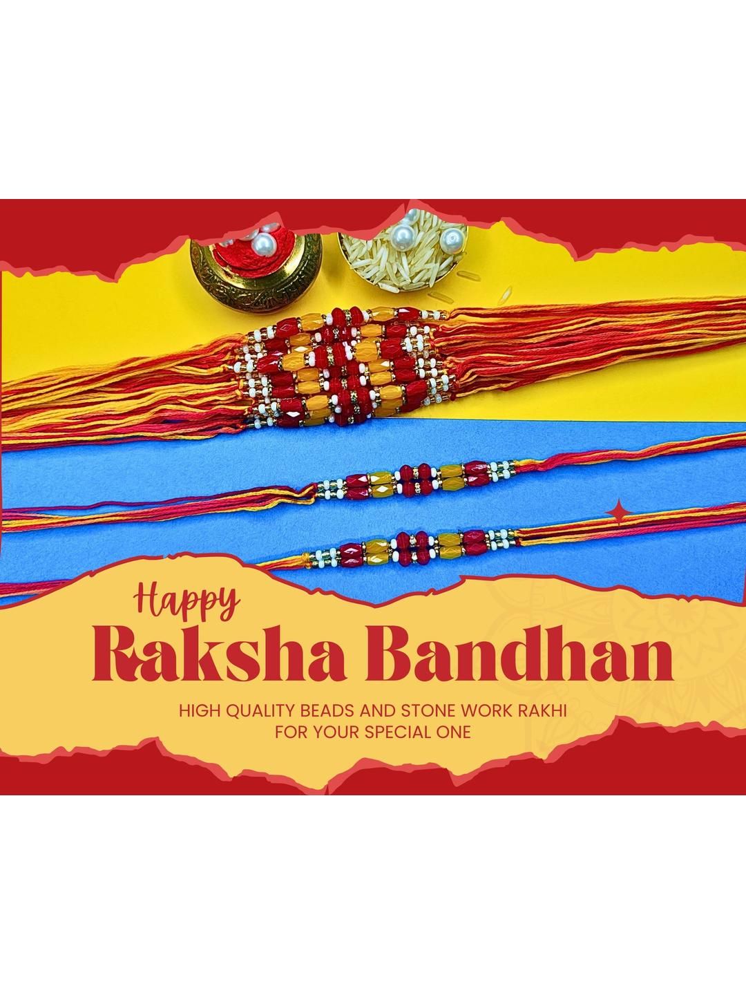 Anouk Set Of 12 Beaded Cotton Thread with AD Stones & Meenakari Designer Rakhi for Brother