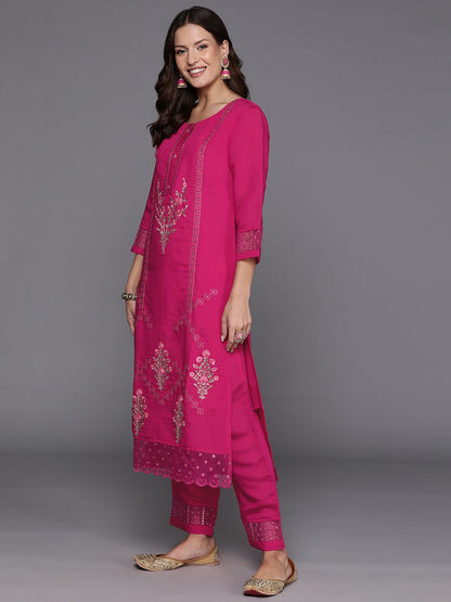 Indyancart IE Women Floral Embroidered Regular Mirror Work Kurta with Trousers & With Dupatta
