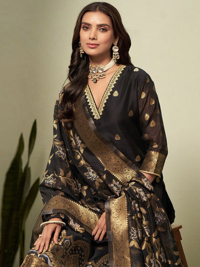 Indyancart SN Women's Woven-Designed Straight Kurta With Trouser & Dupatta Set