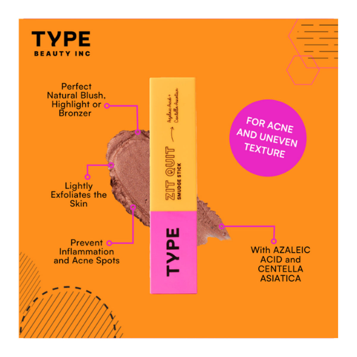 Type Beauty Blush Stick For Oily And Acne Prone Skin with Azelaic Acid - Dewy Rose