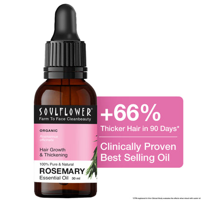 Soulflower Rosemary Essential Oil 100% Pure and Natural for Moisturising Skin, Hair Nourishment