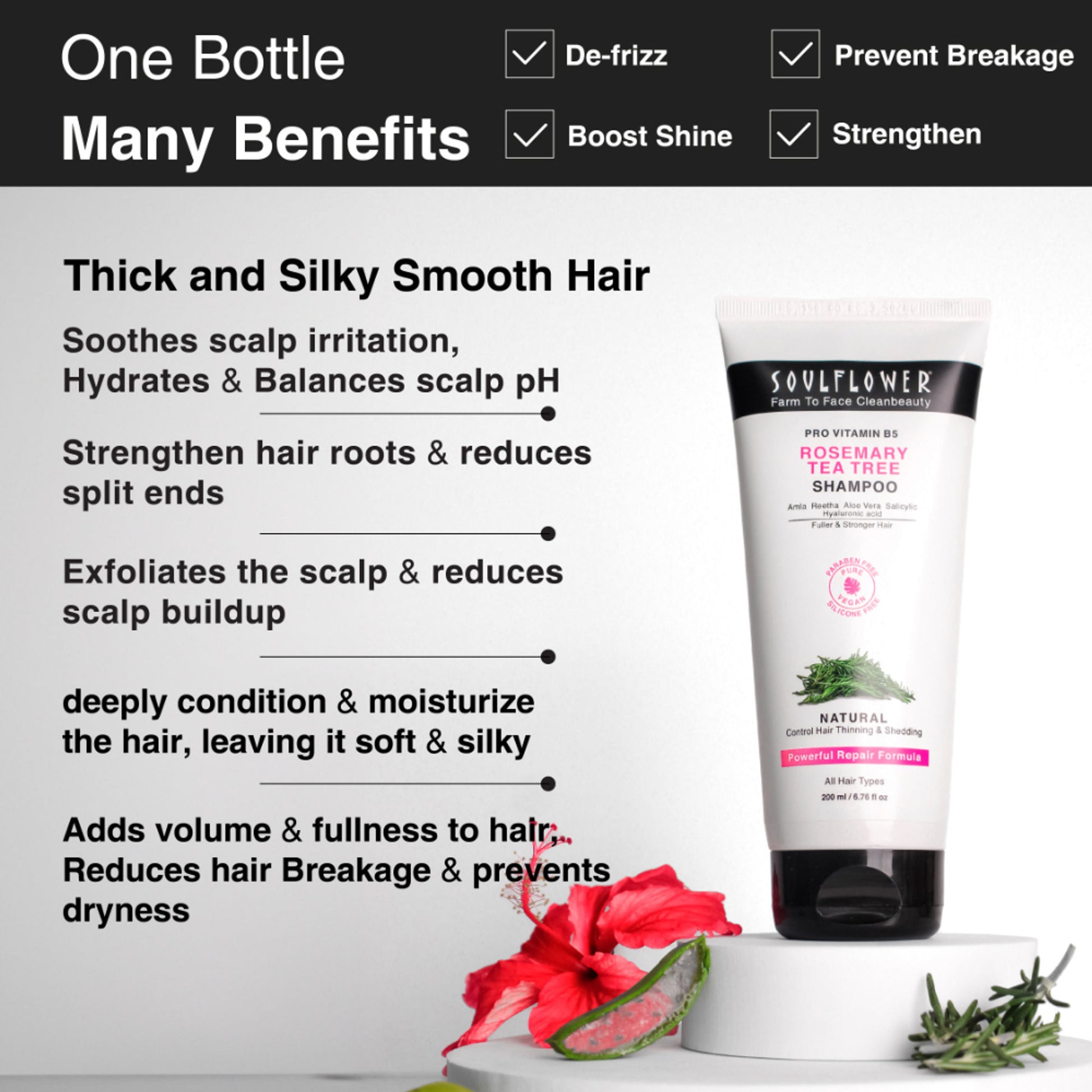 Soulflower Rosemary Tea Tree Anti-Hairfall Shampoo, Sulphate & Paraben Free, Reduces Split-Ends
