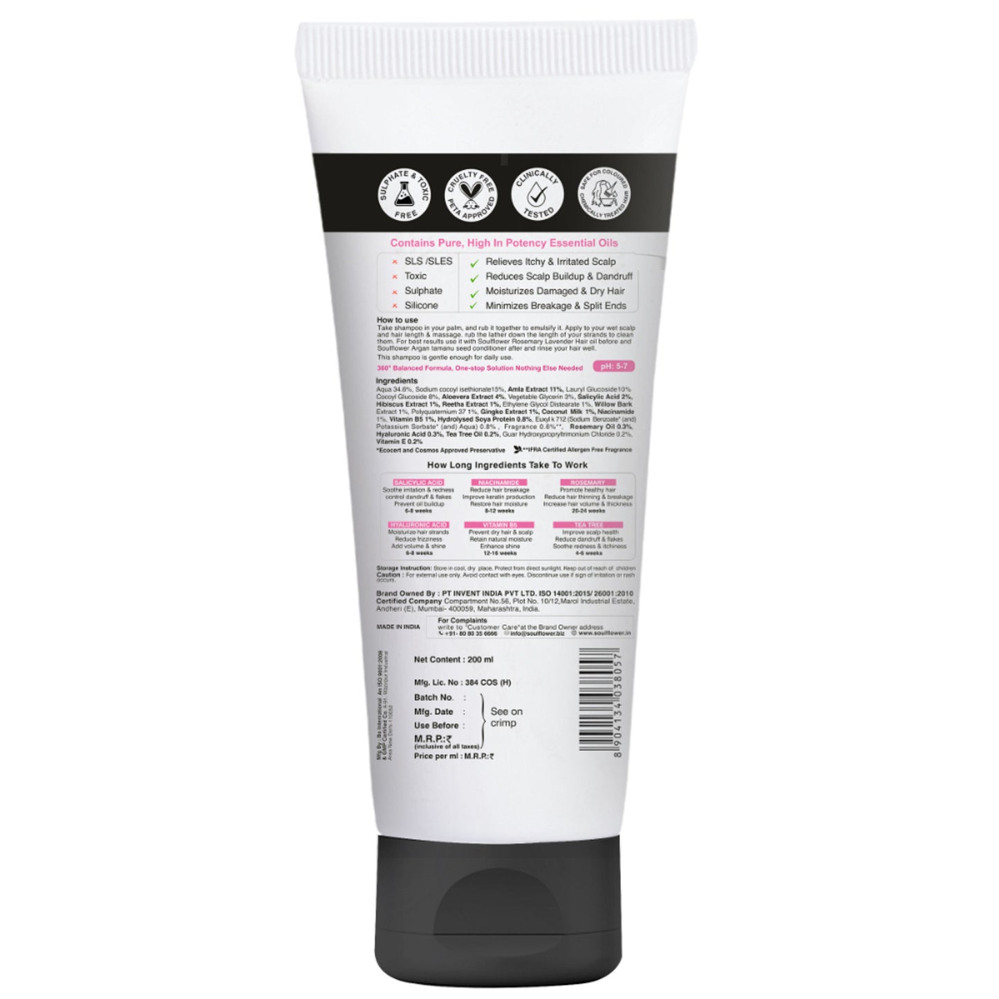 Soulflower Rosemary Tea Tree Anti-Hairfall Shampoo, Sulphate & Paraben Free, Reduces Split-Ends