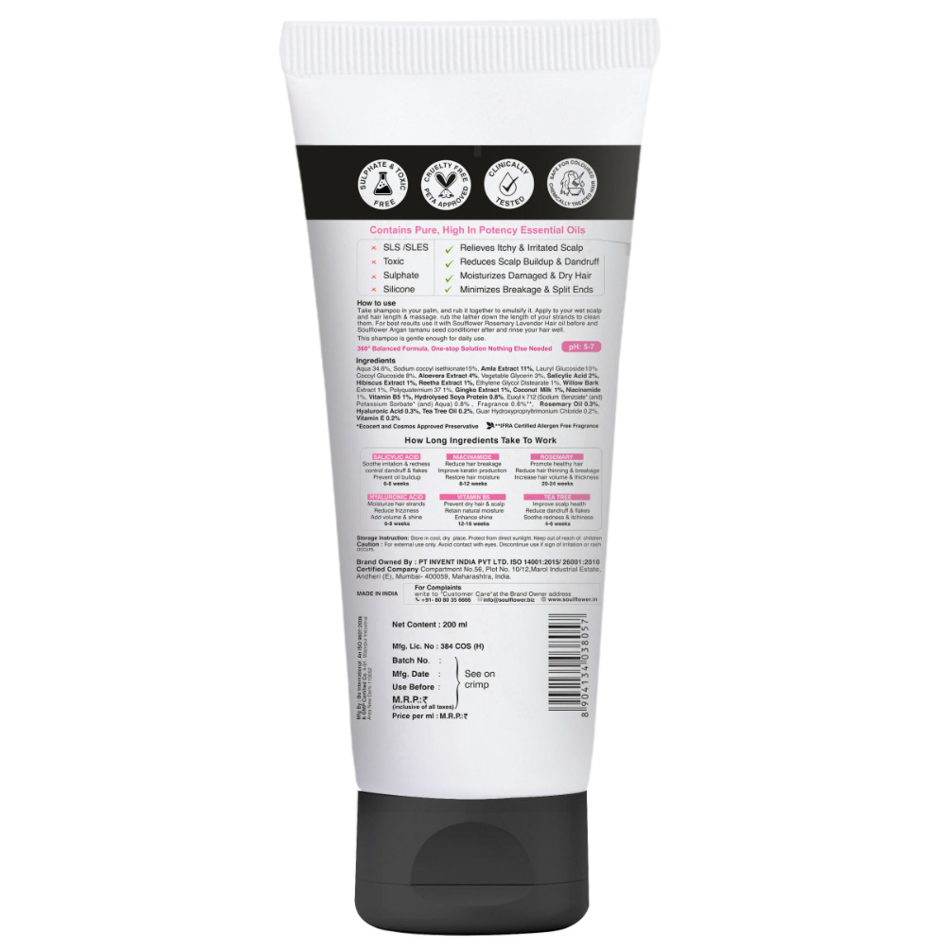 Soulflower Rosemary Tea Tree Anti-Hairfall Shampoo, Sulphate & Paraben Free, Reduces Split-Ends