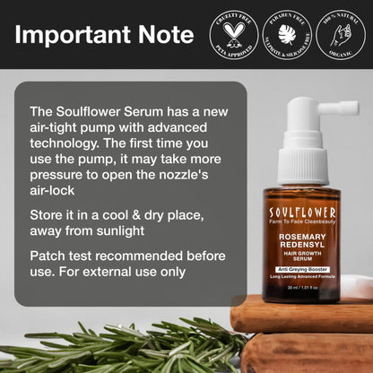 Soulflower Hair Growth Serum - Redensyl, Rosemary, Melanogray, Anagain - Anti Greying Booster