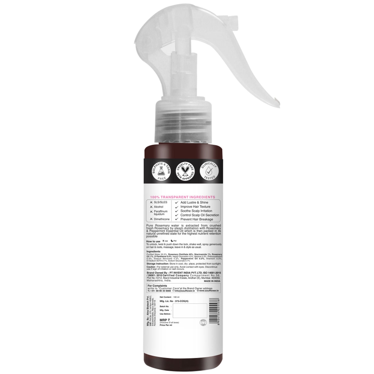 Soulflower Rosemary Water Hair Serum Spray